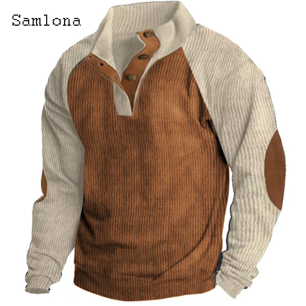 

2023 Mens Patchwork Sweatshirt Long Sleeve Top Streetwear Autumn Casual Pullovers American Corduroy Sweatshirt Male Tracksuits