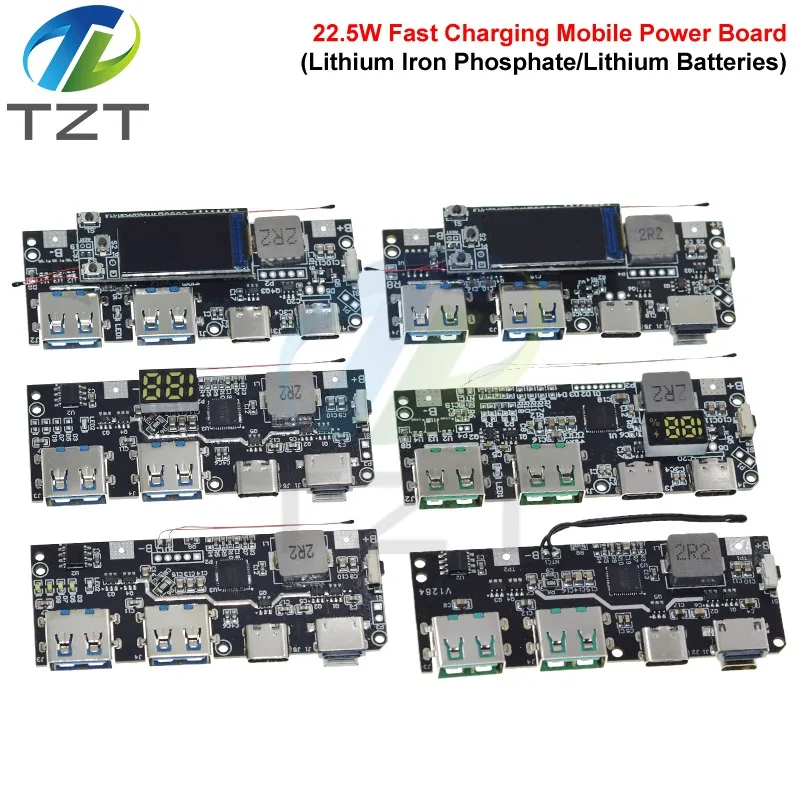 TZT QC4.0 QC3.0 LED Dual USB 5V 4,5A 22,5W Micro/Typ-C USB Mobile Power Bank 18650 Lademodul Temperaturschutz