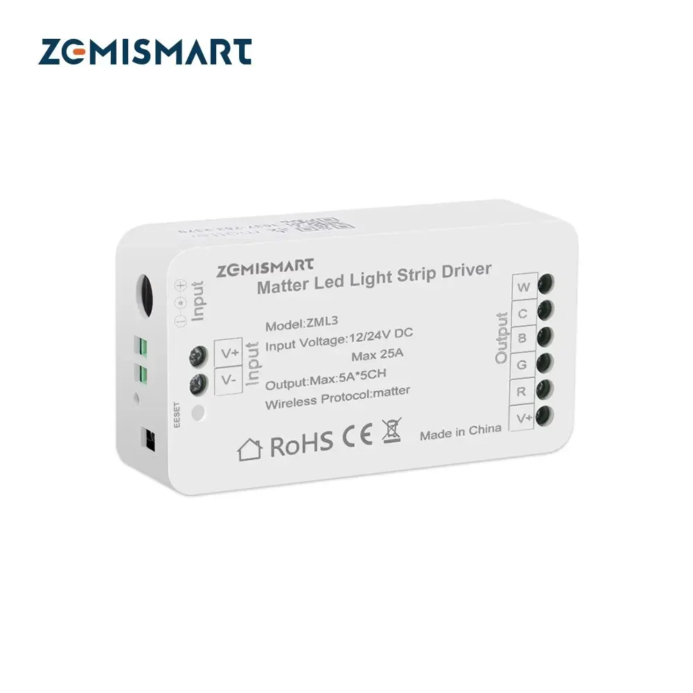 Zemismart Matter over WiFi LED 스트립 라이트 컨트롤러, RGBCW 스마트 LED 드라이버 지지대, 스마트싱스 알렉사 구글 홈 앱 제어