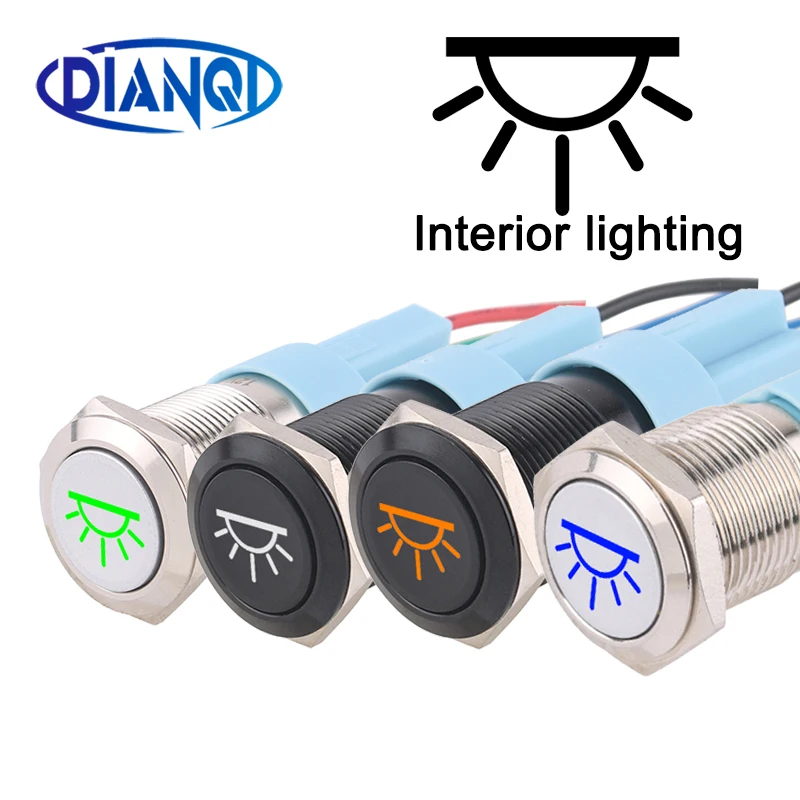 1pc 16mm/19mm Metal push button Switches for car indicator Customized "interior lighting" Momentary/latching 12V