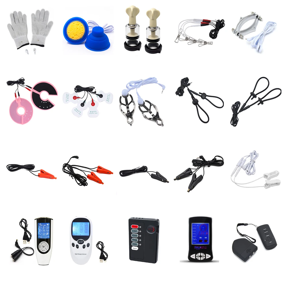 Electric Shock Nipple Clamps BDSM Bondage Labia Clip Clit/Penis Stimulator E-stim Massage Glove/Pad SM Roller Sex Toy Couple