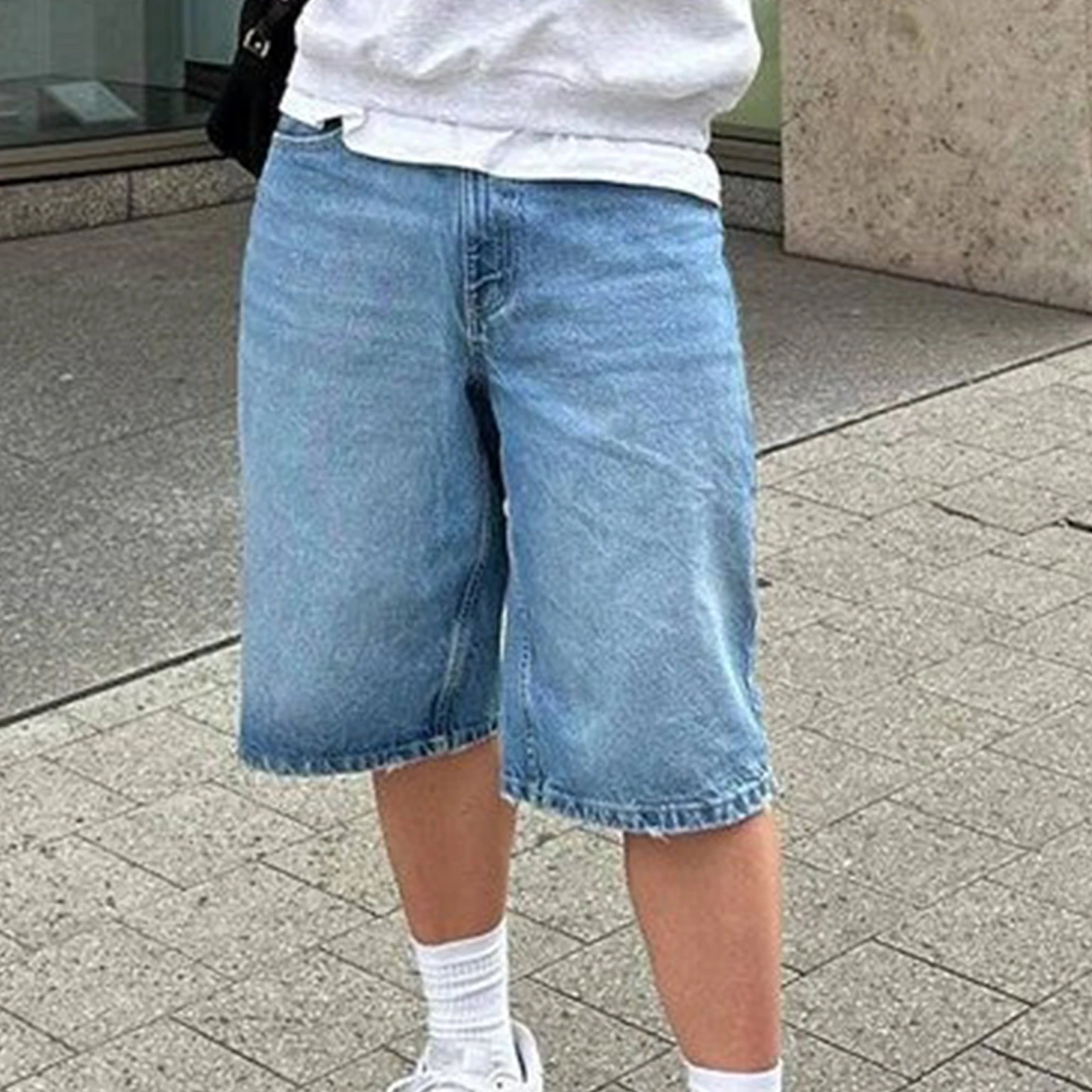 Imcute Baggy jeans shorts for men casual loose fit wide leg denim jorts Y2K vintage hip hop skateboard long jorts streetwear,denim shorts,summer jeans shorts