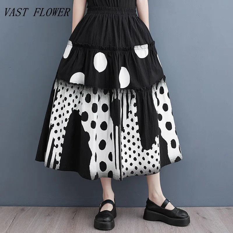 

cotton vintage Polka Dot Elastic high waist spring summer autumn casual loose long for woman skirts womens 2023 skirt clothing