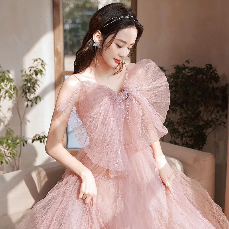 Women's Pink Fairy Evening Party Dress Elegant Butterfly Tie Weeding Guest  Gowns Maxi A-Line Dresses - AliExpress 200000345