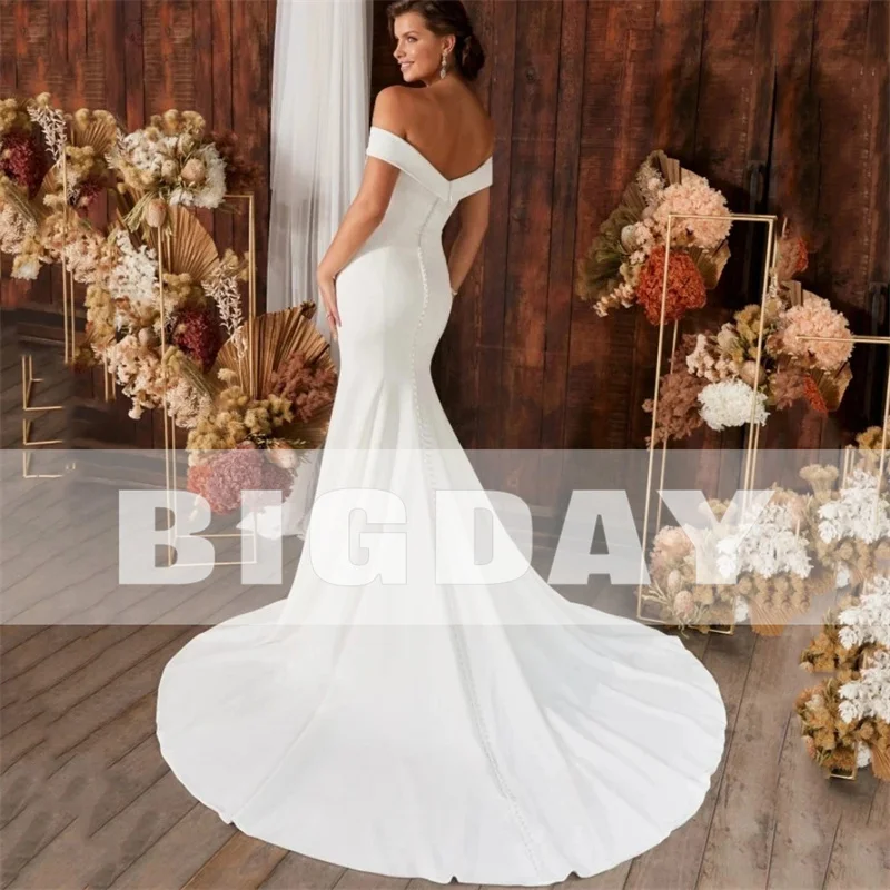 Elegant Mermaid Wedding Dress Women Open Back Off The Shoulder Sweetheart Simple Bridal Gown Train Vestidos De Noiva Customized 2