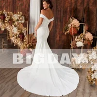 Elegant Mermaid Wedding Dress Women Open Back Off The Shoulder Sweetheart Simple Bridal Gown Train Vestidos De Noiva Customized 2