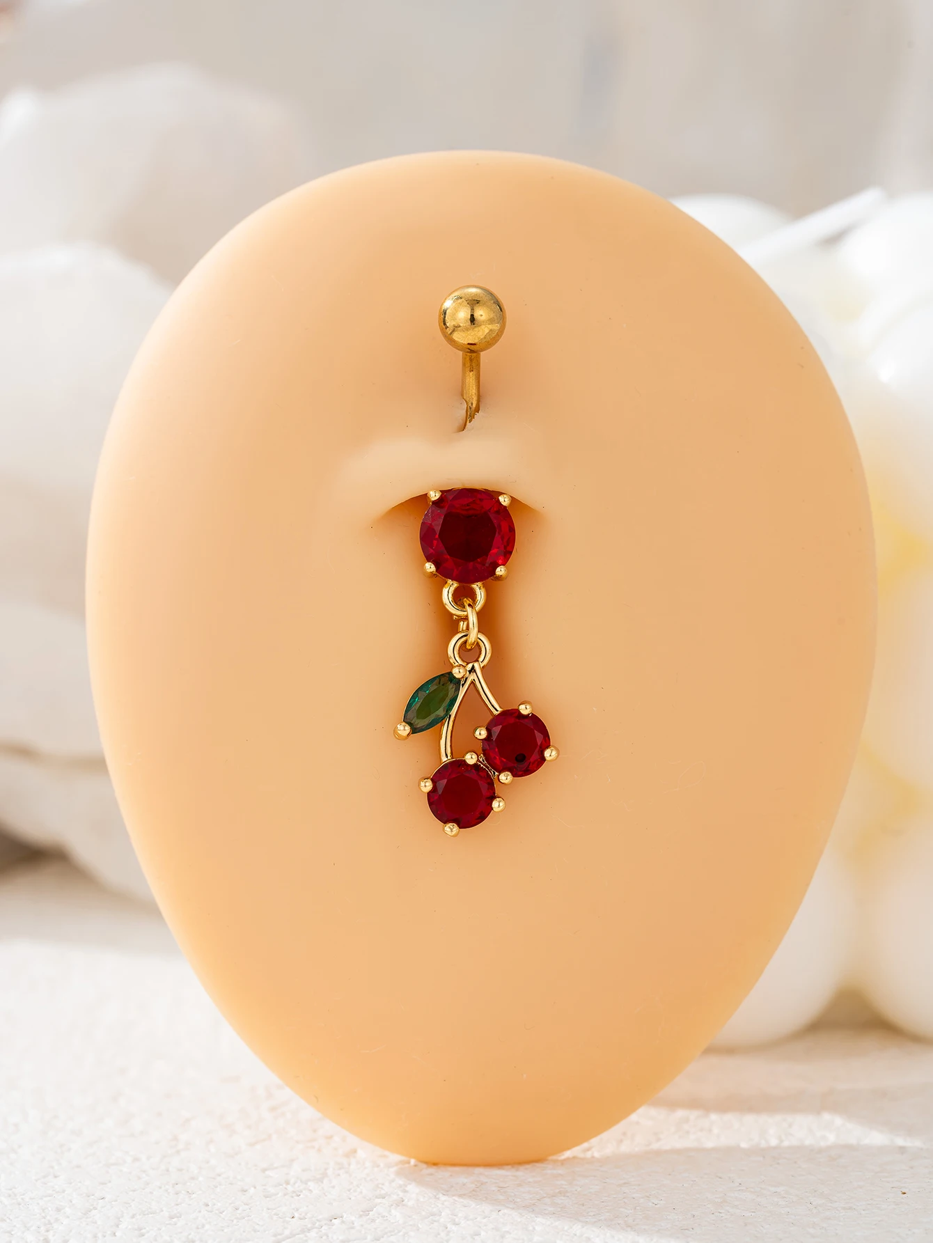 Charm Cube Zirconia Copper Cherry Decorative Perforated Navel Ring for Women