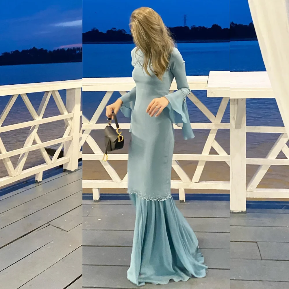 

Бальное платье, вечернее трикотажное платье из Саудовской Аравии с бисером и драпировкой, официальное вечернее ТРАПЕЦИЕВИДНОЕ ПЛАТЬЕ с высоким воротником, длинные платья на заказ
