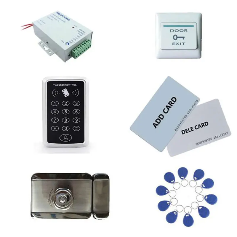 

Access Control Kit,Standalone Access Control +Power+ Inteligent Mute Lock+ Exit Button+2 Manage Card,10 Keyfob ID Tags,Sn:Set-9