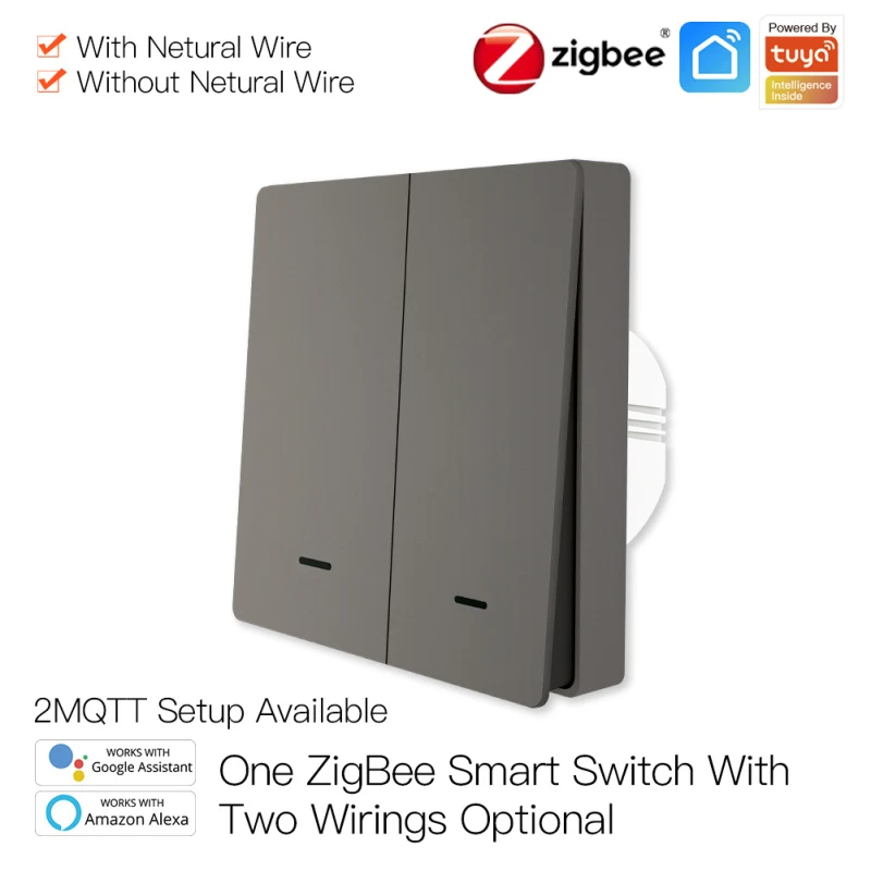 Tuya ZigBee Smart Light Switch With/without Neutral Wire No Capacitor Needed Smart Life 2/3 Way Works With Alexa Google 2mqtt 