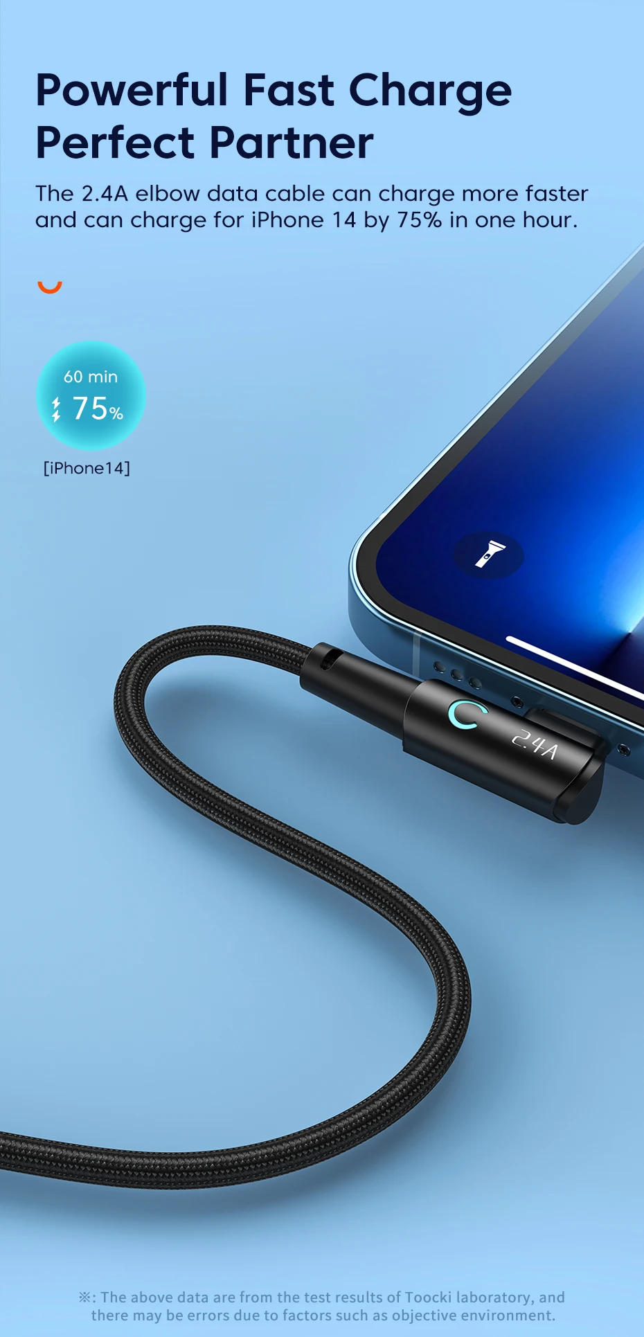 Toocki 90 Degree USB Cable for iPhone 14 13 12 11 Pro Max Pro Max 8 7 Plus 2.4A USB Lightning Cable for iPhone iPad Gaming Wire