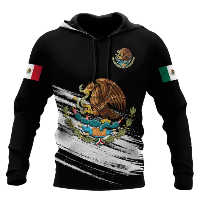 thumbnail image 1 of Sudadera con capucha con estampado de la bandera nacional de México para hombre, moda con patrón de águila en 3D, novedad en sudaderas, estilo hip hop, estilo Harajuku, tops de gran tamaño, 1 of 5