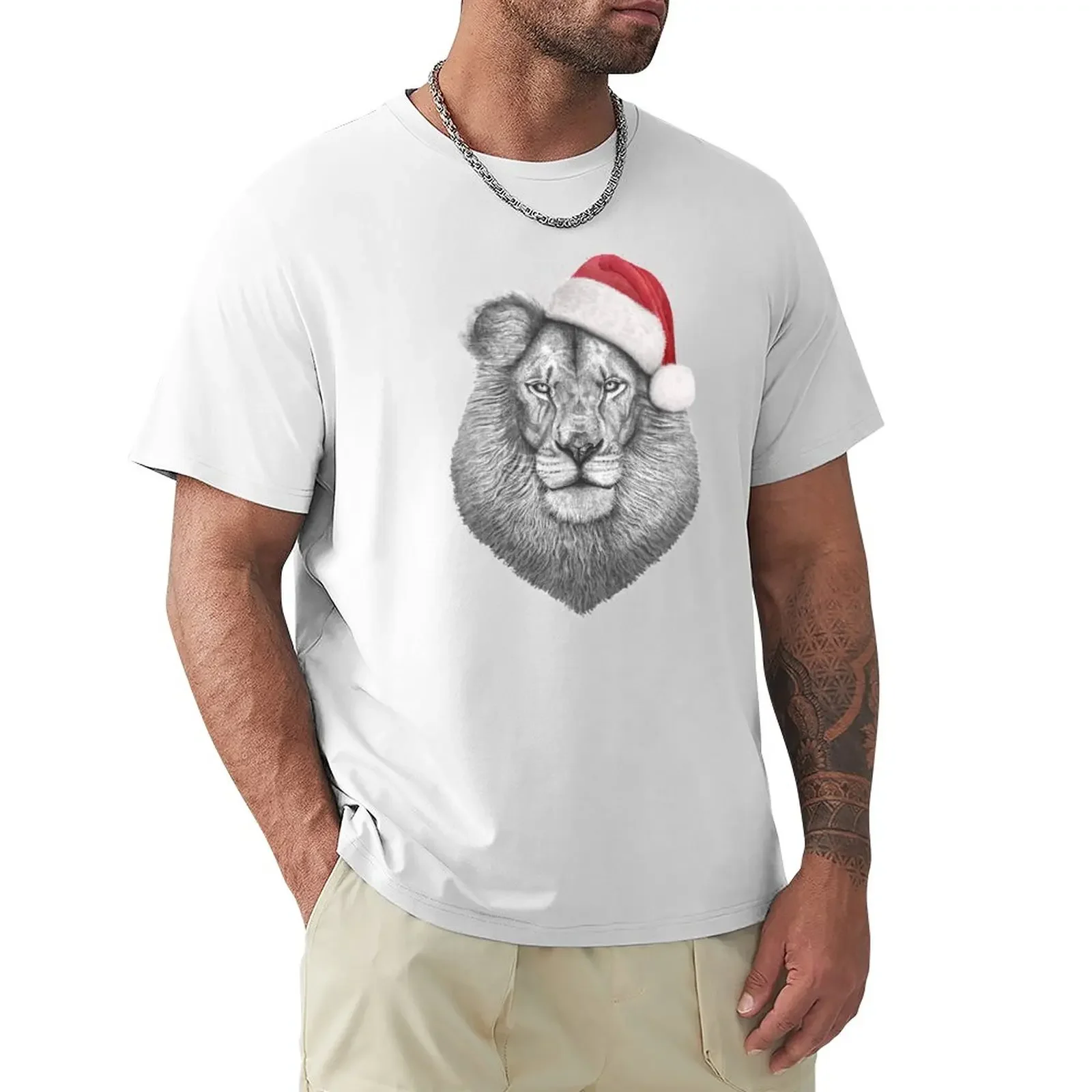 

Christmas lion T-Shirt anime korean fashion T-shirt men sublime boys animal print plus sizes big and tall t shirts for men