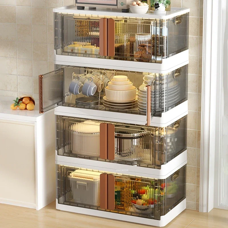 Simple Plastic Kitchen Cabinets Multi-layer Storage Cabinet with Door Multi-functional Pot Storage Cabinet Kitchen Furniture C 3