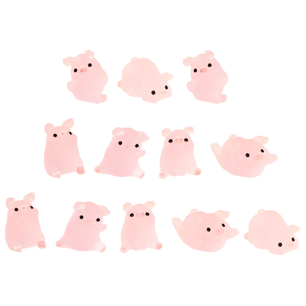 

12 Pcs Micro Landscape Glass Animals Mini Pigs Resin Luminous Toy Desktop Decor Miniature Craft