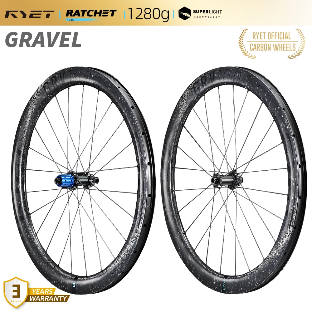 Ryet GRV1000 Gravel Bike Carbon Wheelset 52T Ceramic Ratchet Hub Pillar Superlight 1280g Tubeless Ready CenterLock 31mm Bicycle Wheels