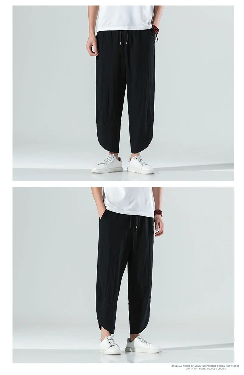 black casual pants 2022 Spring/Summer Chinese Style Nine-Part Pants Men's Pure Color Cotton And Linen Casual Pants Male Wide Leg Harem Pants K71 work casual pants