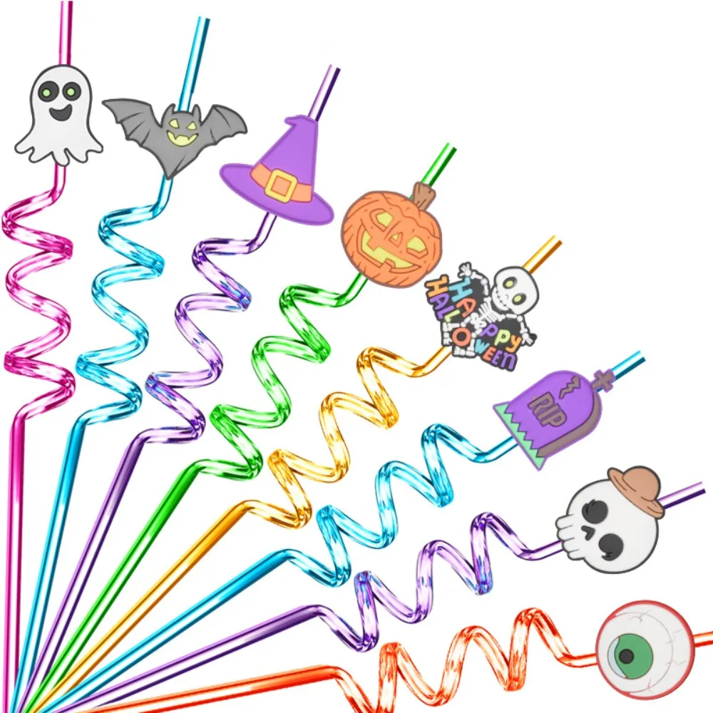 

1/8Pcs New Halloween Theme Party Straws Reutilizable Plastic Drinking Straws Reusable Rietjes Cocktail Party Decoration Supplie