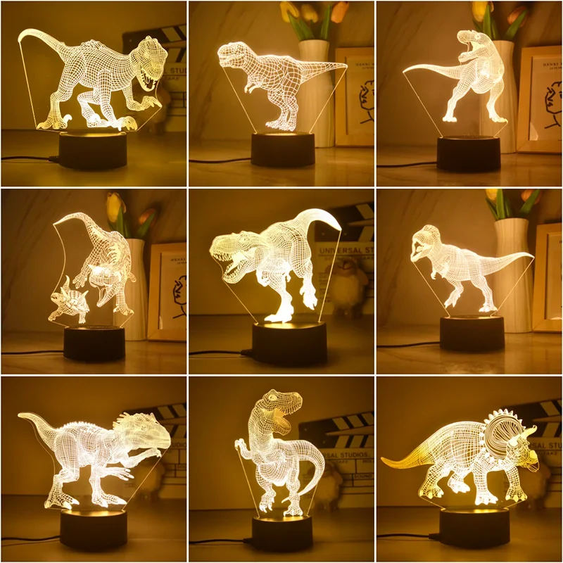 Dinosaur Series 3D Led Night Light Triceratops Tyrannosaurus Rex Lampade Da Tavolo Giocattoli Regalo Velociraptor Pterosaur Kid 3D Night Light