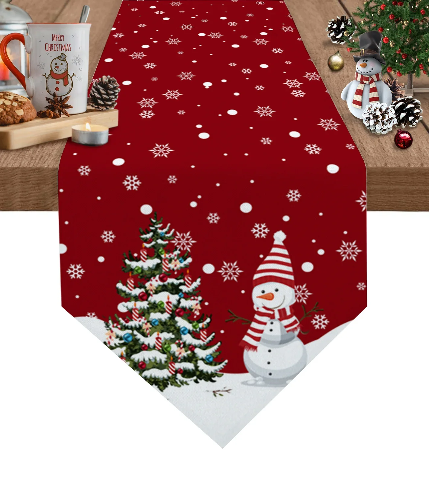 Natale Snow Tree Pupazzo Di Neve Runner Da Tavola Casa Matrimonio Tavolo Bandiera Mat Centrotavola Decorazione Festa Pranzo Tovaglia Lunga