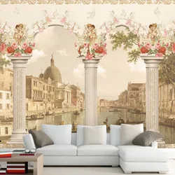 3D Wallpaper European Style 3D Roman Column Oil Painting Building Angel Photo Wall Murals Living Room TV Sofa Retro Wallpaper 3D