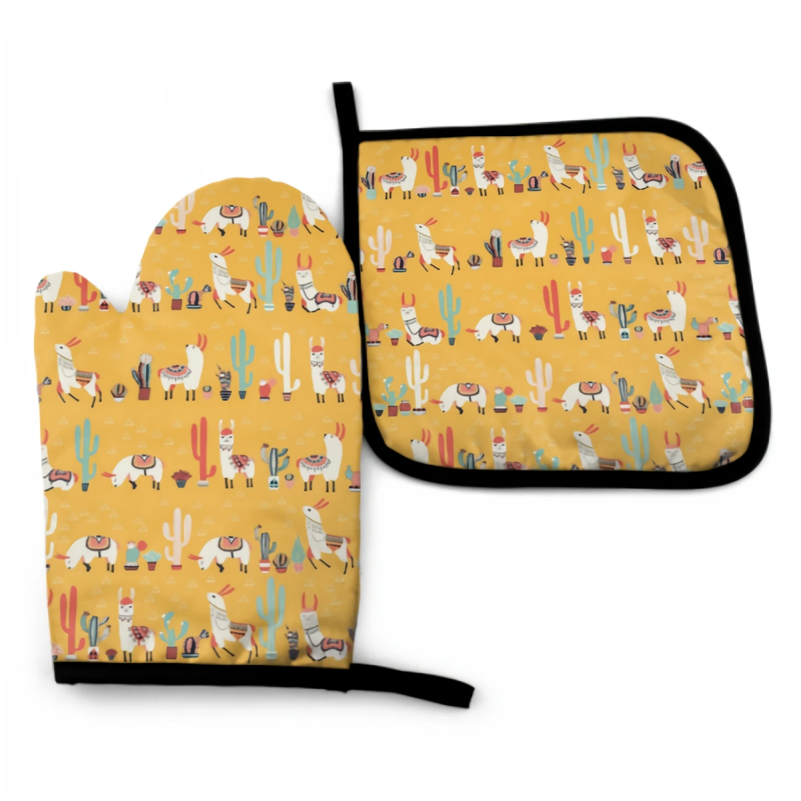 Cute Princess Llama Oven Mitts and Pot Holders Sets Heat Resistant