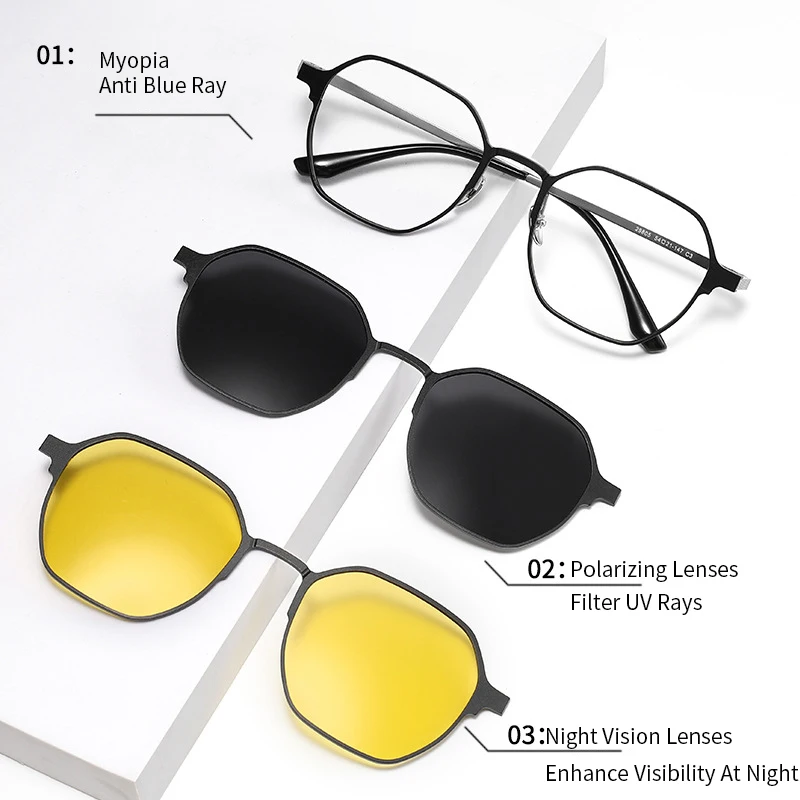 Xbora Men's And Women's Magnetic Polarized Sunglasses Retro Glasses Fashion Oval Optical Prescription Frames T29805J