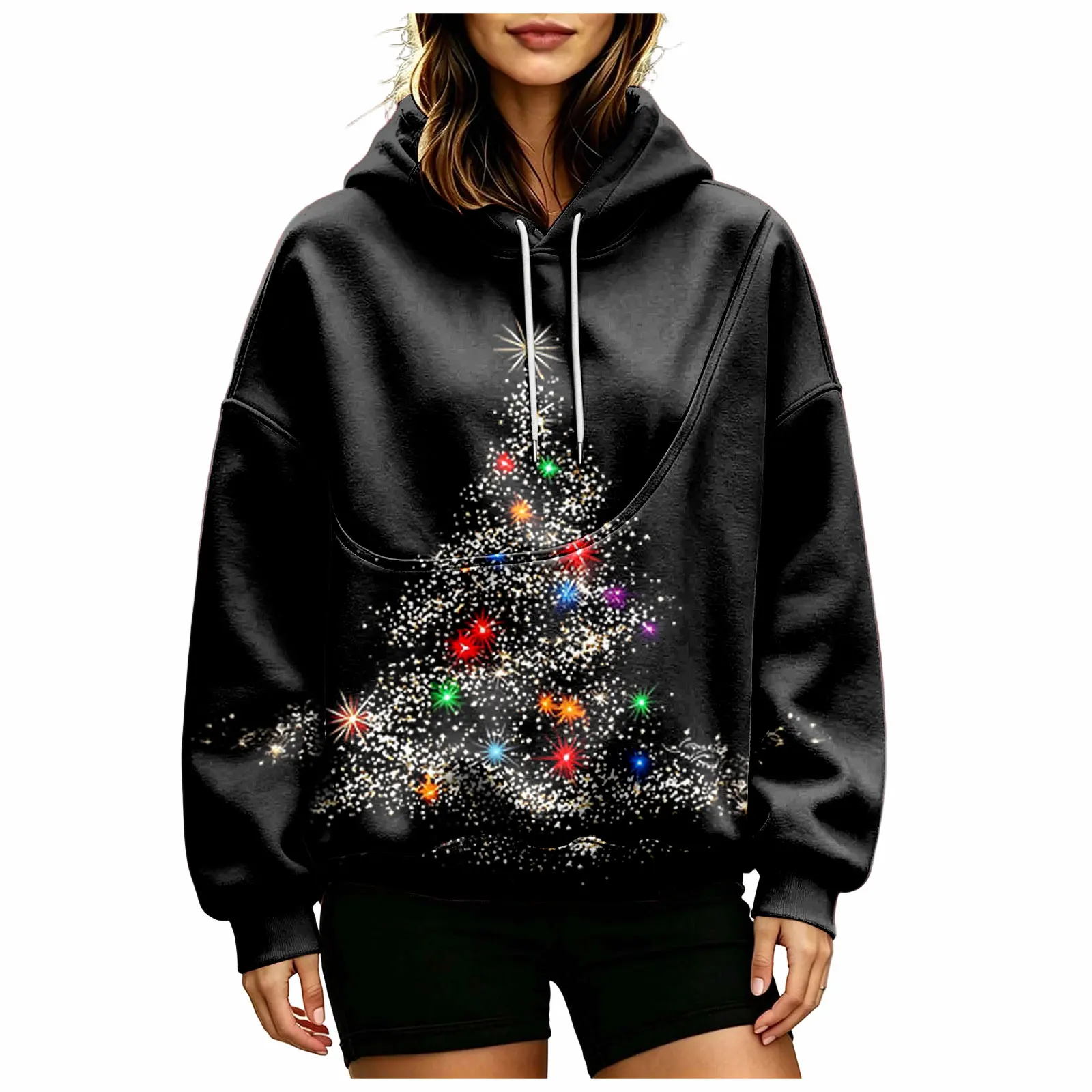 Women Fall And Winter Hoodie With Pet Pouch Oversized Pocket Colorful Print Sweatshirt For Dogs And Cats Long Sleeve Hoodie