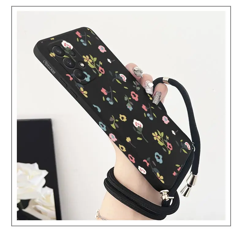 Streuern Blumen Crossbody Lanyard Silikon Handytasche für Samsung Galaxy A53 A54 A52 A51 A72 A50 A73 A32 A34 A21S A22 A24 Abdeckung – Detail 10