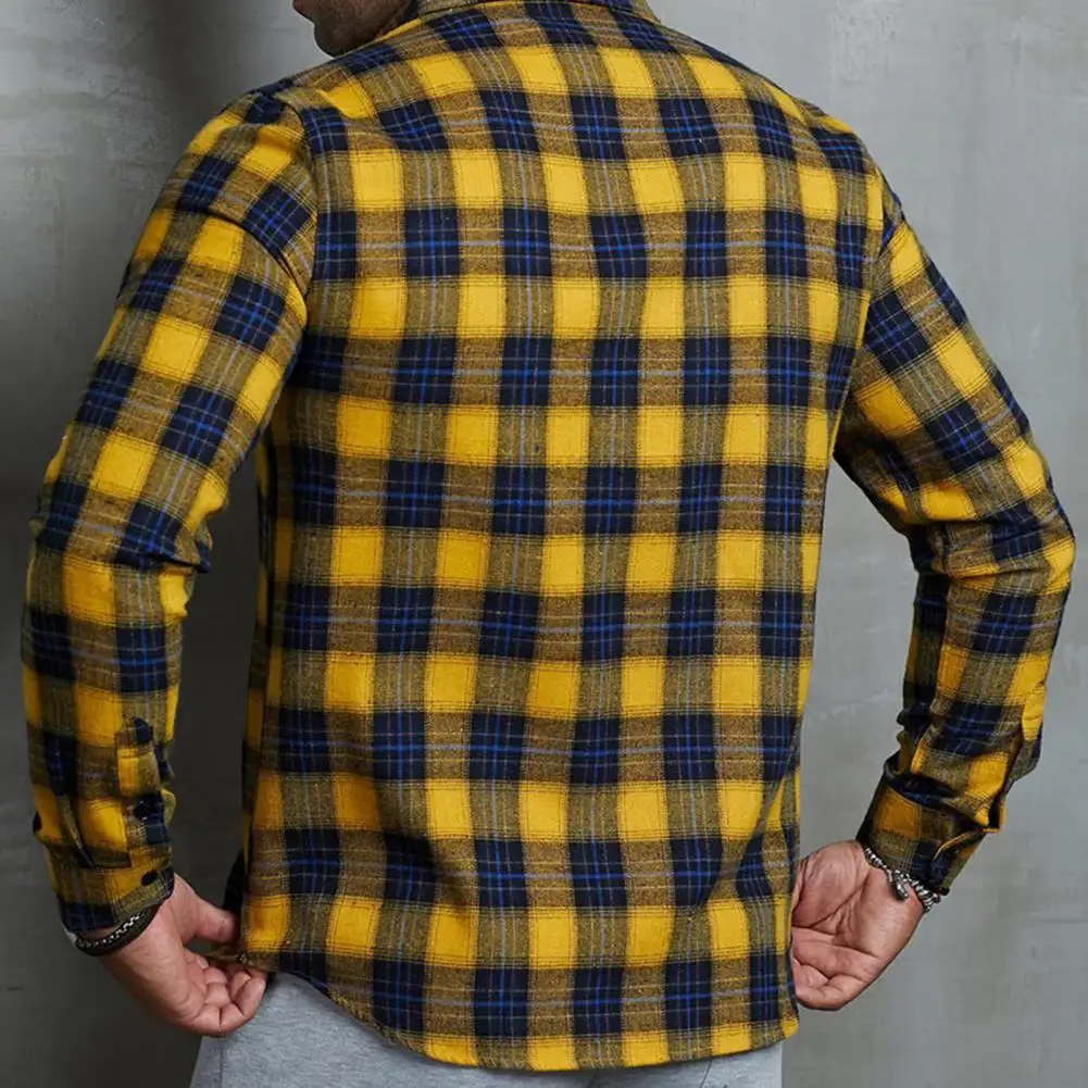 

Casual Men Shirt Stylish Men's Colorblock Plaid Cardigan Coat with Lapel Buttons Casual Streetwear Business Shirt for Spring