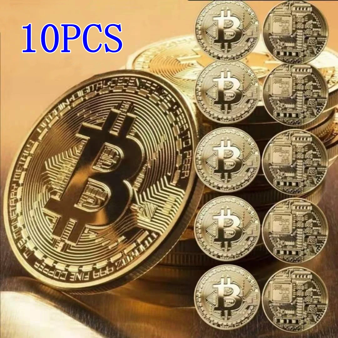 

10Pcs Gold Plated Bitcoin Coin Collectible Art Collection Gift Physical Commemorative Casascius Bit BTC Metal Antique Imitation