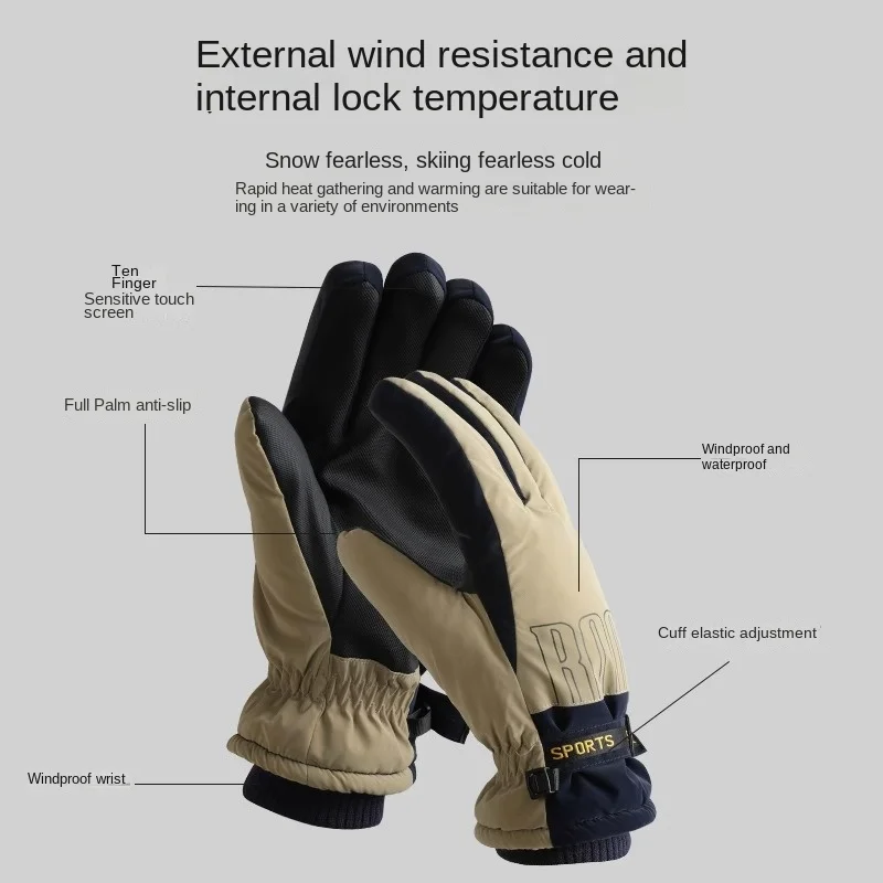 Cold-Proof Gloves Men's Winter Sports Riding Warm Velvet Padded Thickened Electric Motorbike Gloves Women's Outdoor Skiing 3