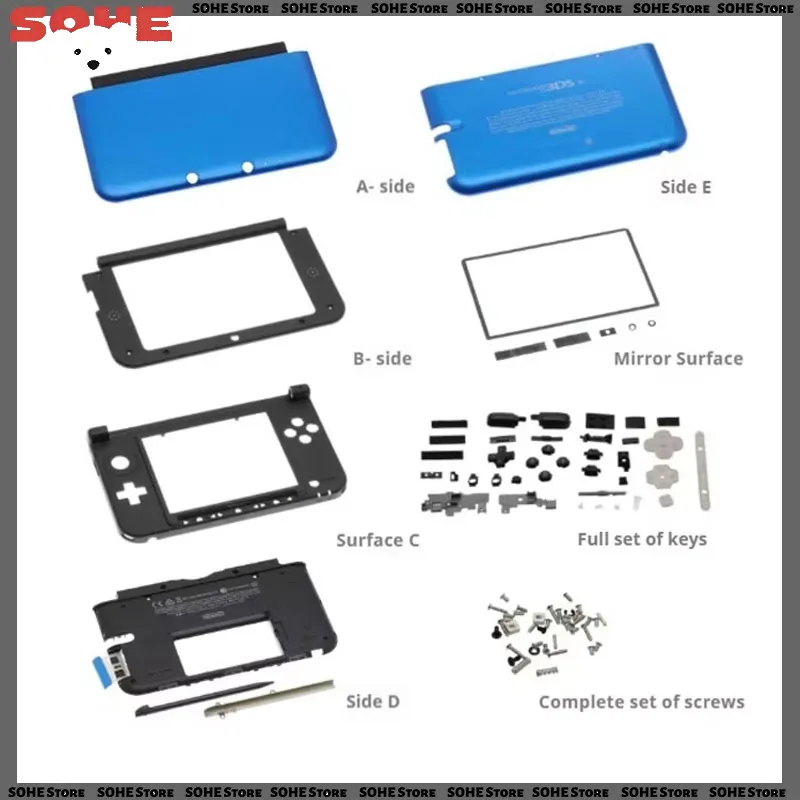 Guscio per console portatile adatto per 3DSLL 3DSXL, set completo di accessori personalizzati per la ristrutturazione della console di gioco retrò.