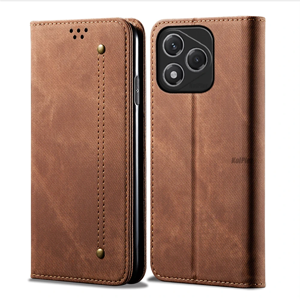 Luxury Leather Flip Wallet Case with Card Slot and Magnetic Closure - Ultra Denim Texture Cover