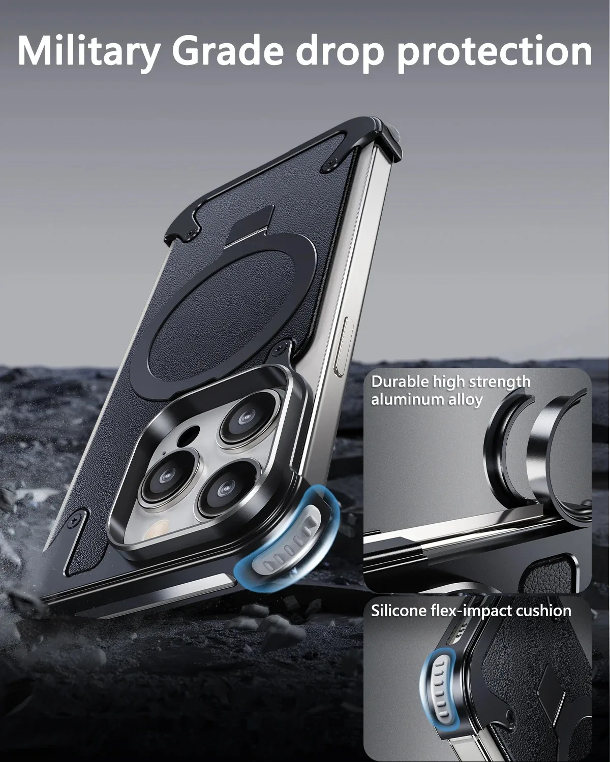 Eary for Magsafe Leather Phone Case for iPhone 15 Plus 14 13 12 Pro Max With 360°Stand Military-Grade Drop Protection Cover