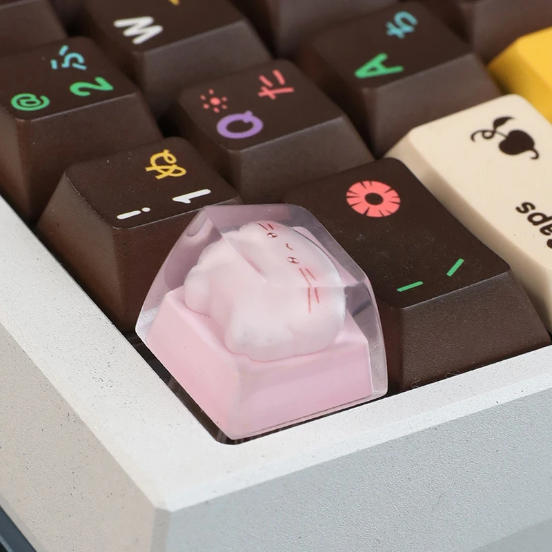 New Translucent Cute Cartoon Cat Keycap Cross Axis Mechanical Keyboard Keycap Keyboard Decoration Keycap Keyboard Accessories