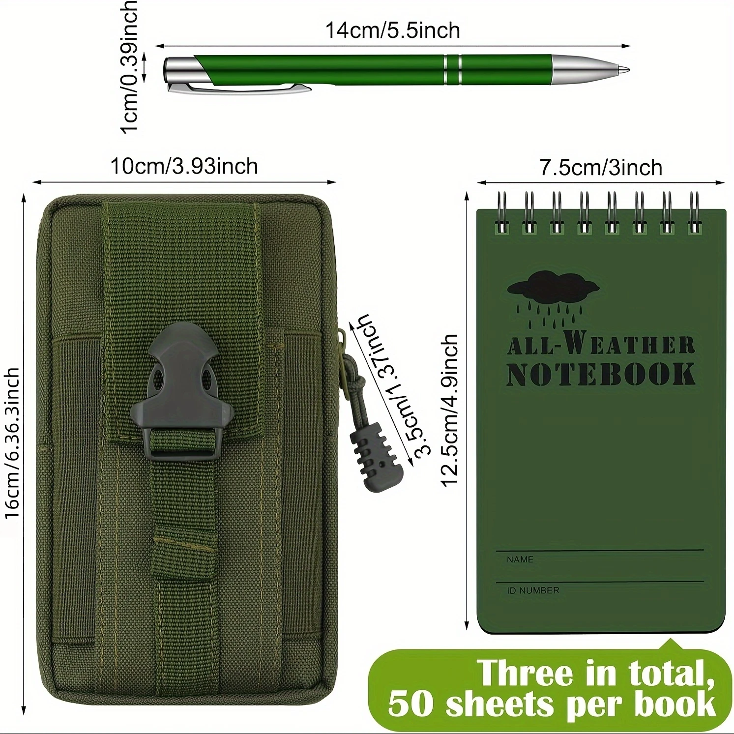 Waterproof Notebook and Pen Set with Pocket Tactical Notebooks, Metal Pen, and Fabric Case