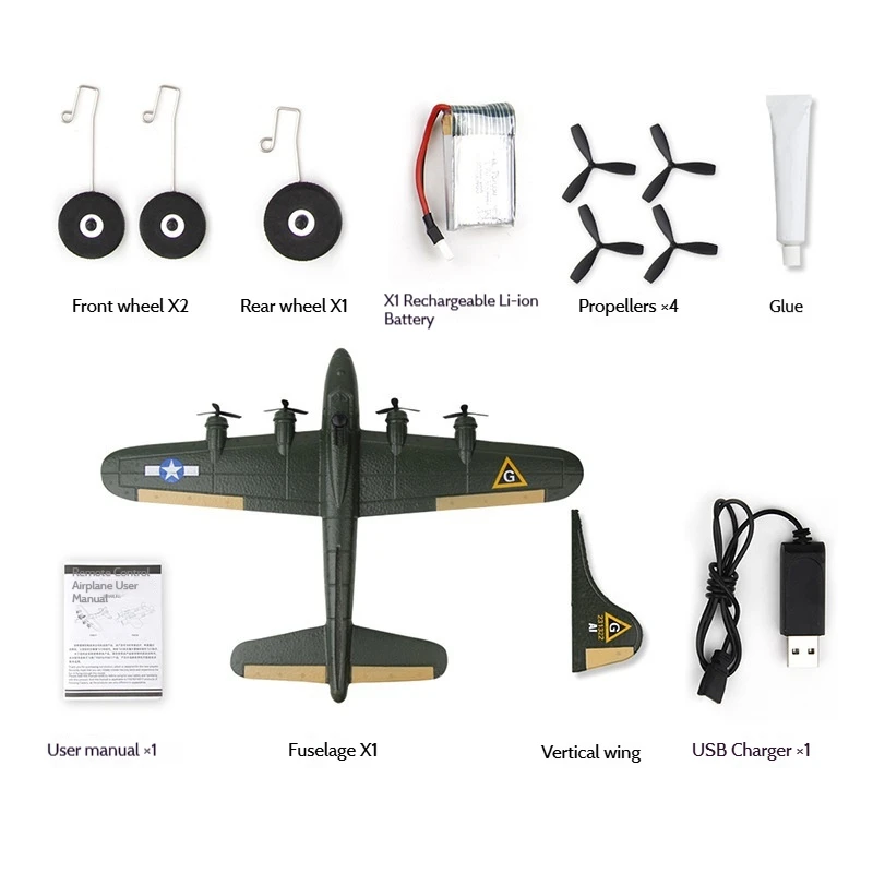 FX817 RC 비행기 B17 폭격기 고정익 폼 글라이더 원격 조종 항공기 모델 비행기 LED 조명 내구성 야외 장난감