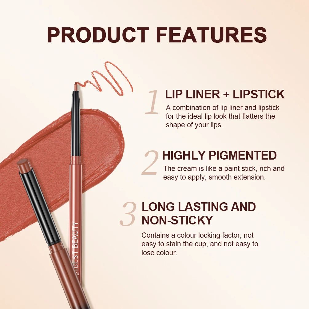 QIBEST 2pcs Lipstick Lipliner Pen Set Matte Velvet Lip Liner Pencil Contour Makeup Sexy Red Lip Stick Long Lasting Cosmetics 4