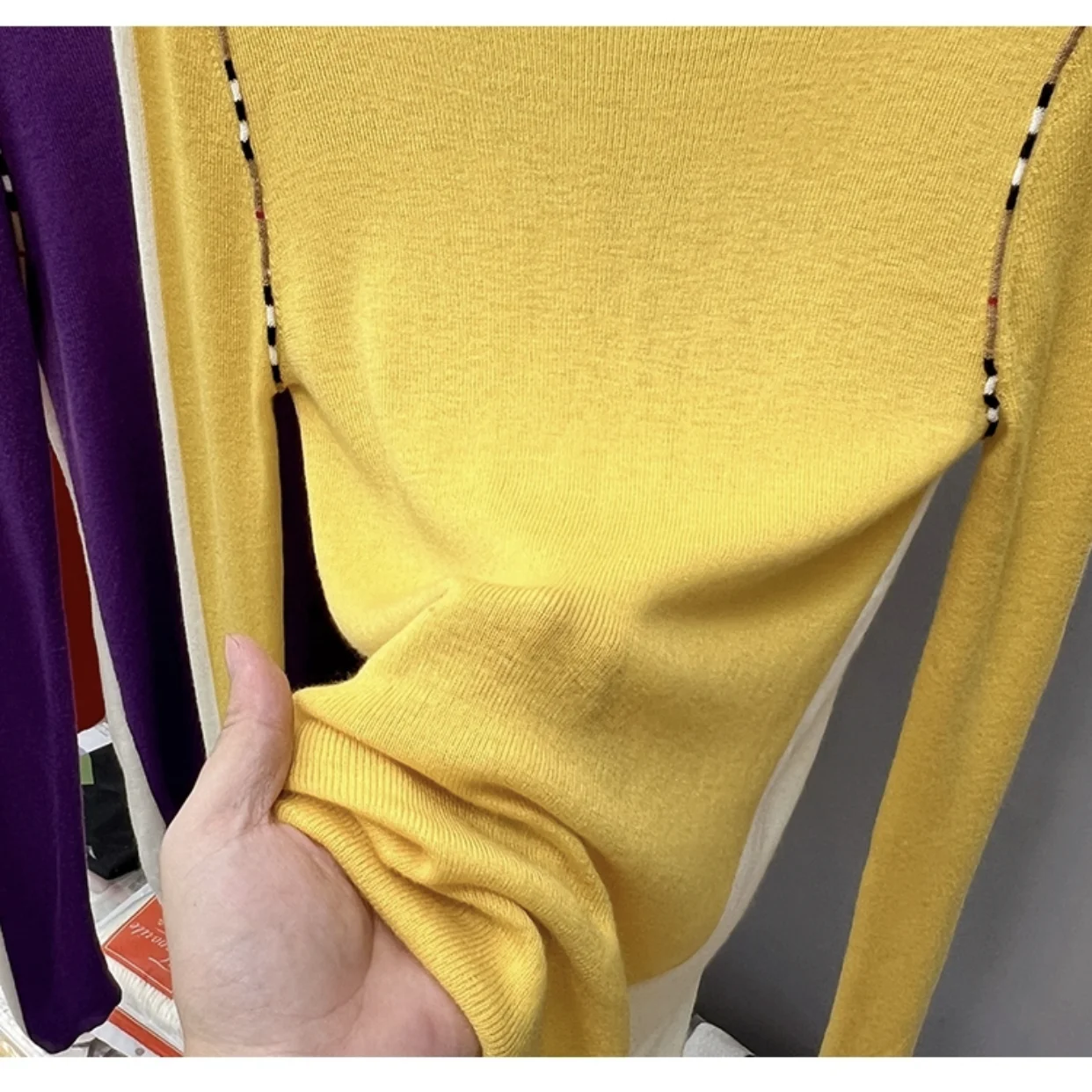 Brand Luxury Design Turtleneck Stretch Knit Sweater Pullover T-shirt For Women Double Color Knitwear Tops Tshirts Clothing Tees