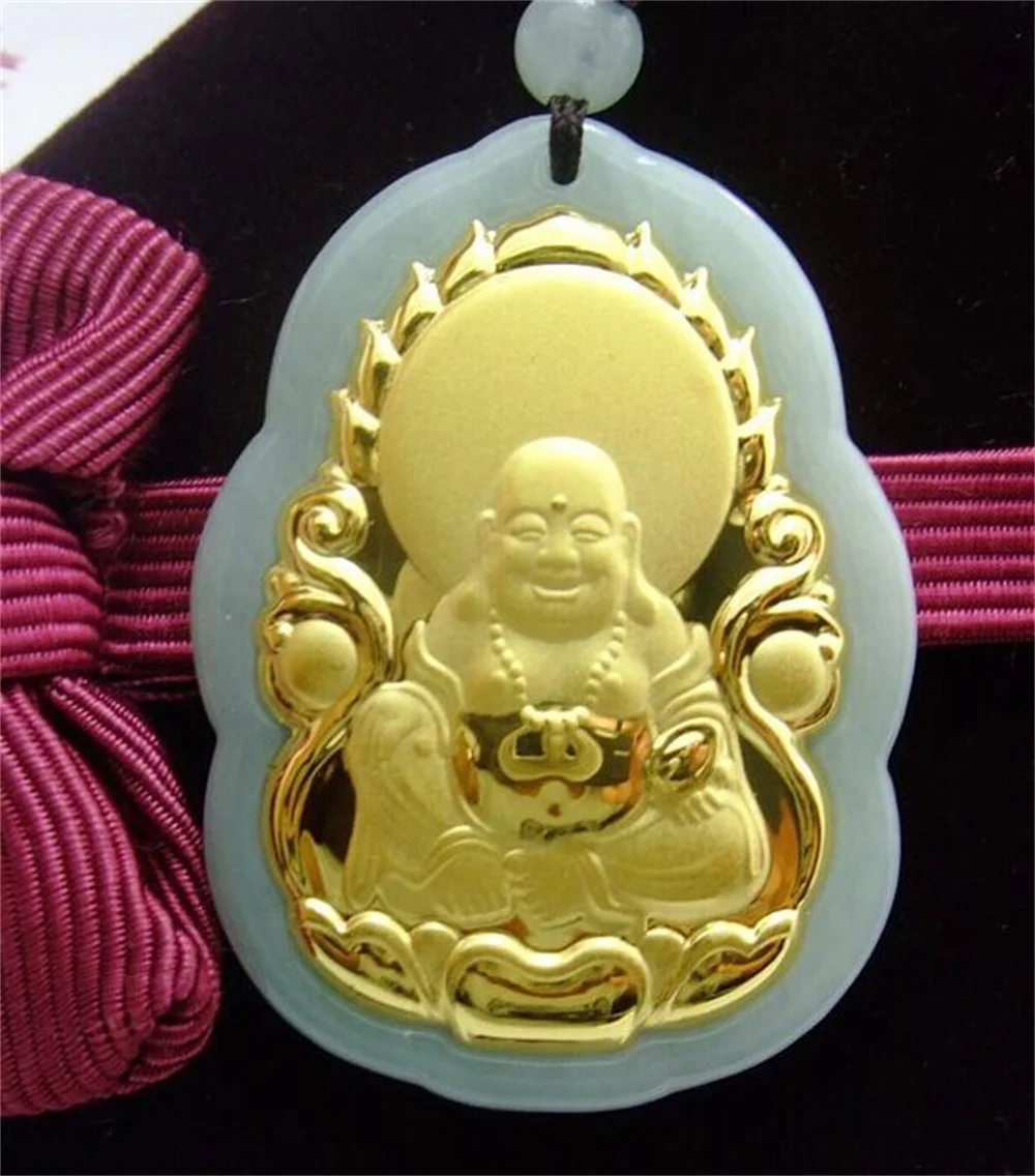 Jadéite de Grade A en or massif 18K, blanc naturel, pendentif