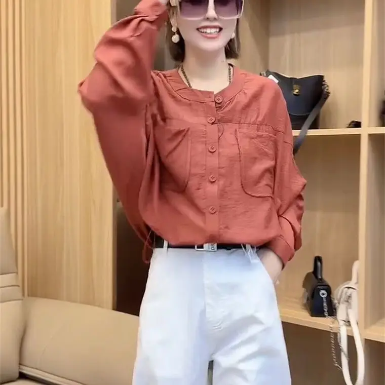 White Casual Shirts For Women Office Wear Spring Summer Single Breasted With Pockets Loose Fit Regular Length - 6