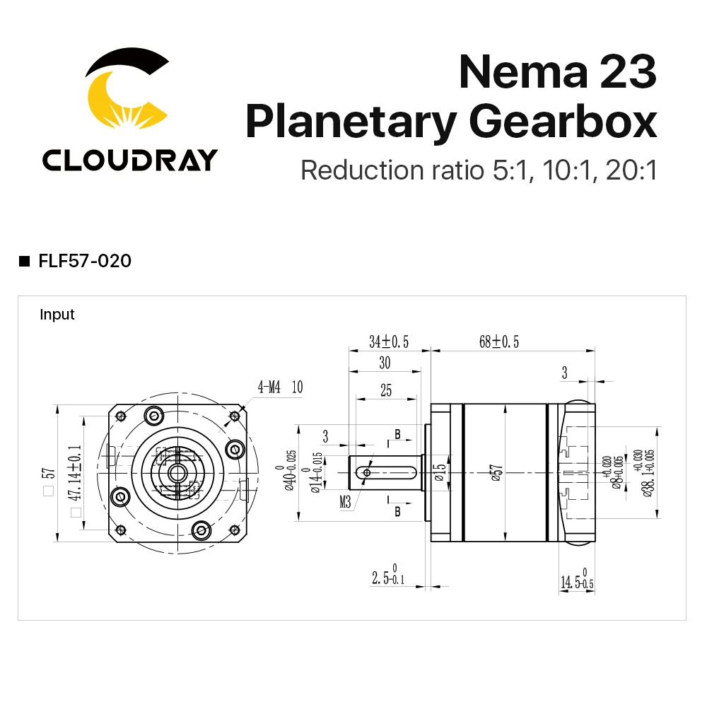 Nema 23 Planetary Gearbox Motor Speed Reducer with Ratio 5:1 10:1 20:1 8mm Input for Nema23 Stepper Motor for planetary reducer