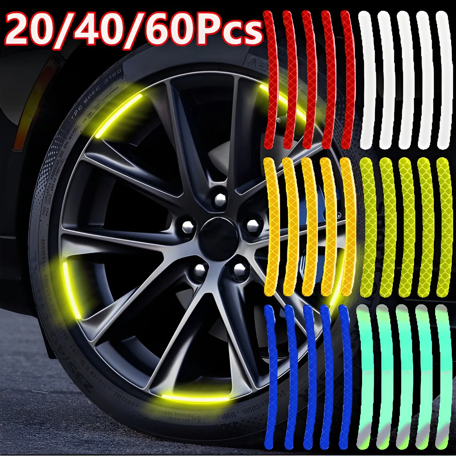 

20/40/60Pcs Car Wheel Hub Reflective Sticker Luminous Stripe Tape Decorative Stickers Night Car Driving Safety Reflective Stripe