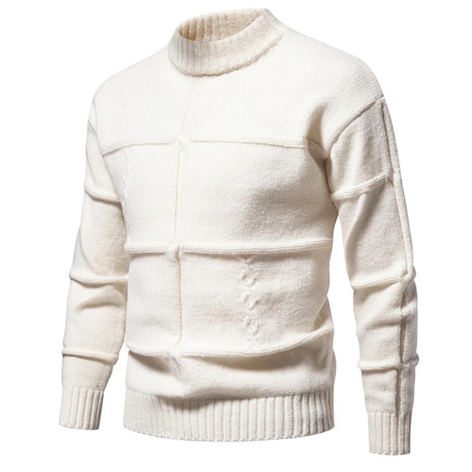 Solid Color Knitted Sweater Men Autumn Winter Thick O-neck Knitted Jumper Fashion Casual Solid Color Pullover Khaki Grey