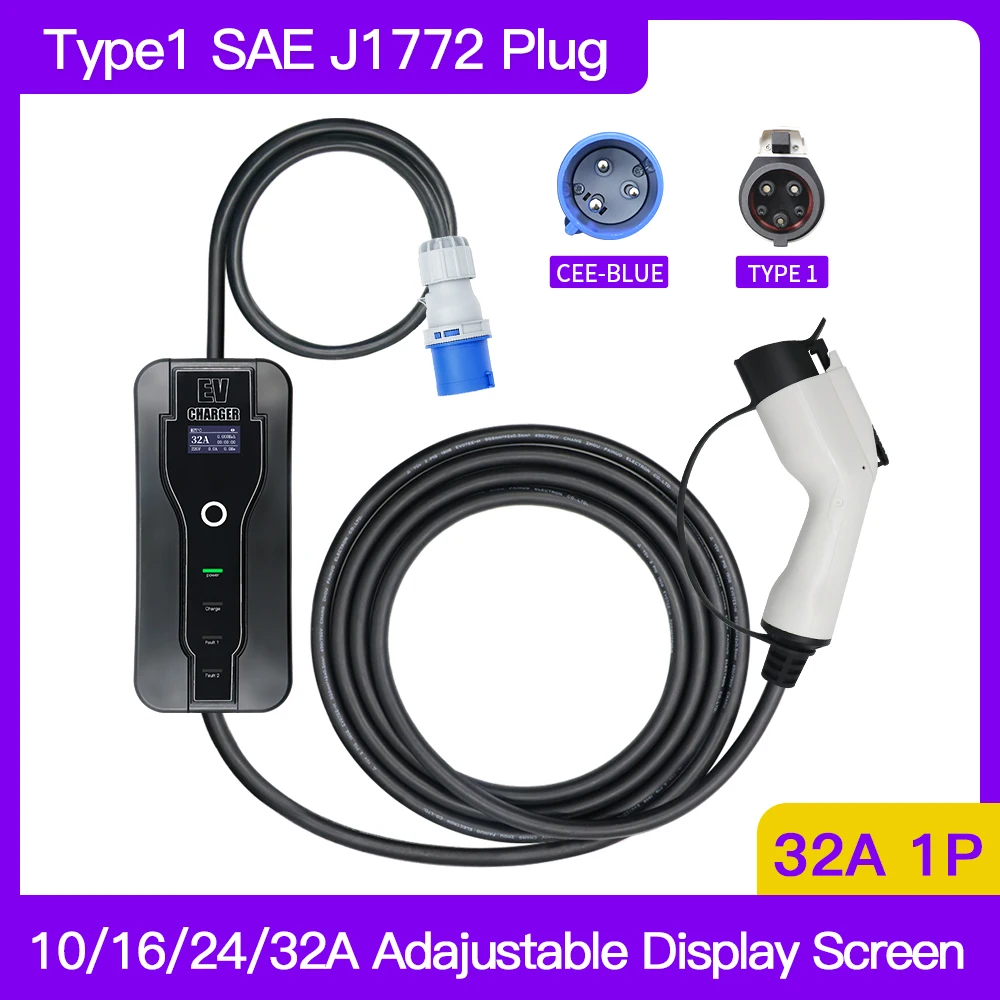 Caricabatterie Ev Wallbox 32A Caricabatterie Rapido Ev Sae J1772 Tipo 1 Cee 3 Pin Caricabatteria Per Auto Elettrica Evse Cargador Auto Electrico