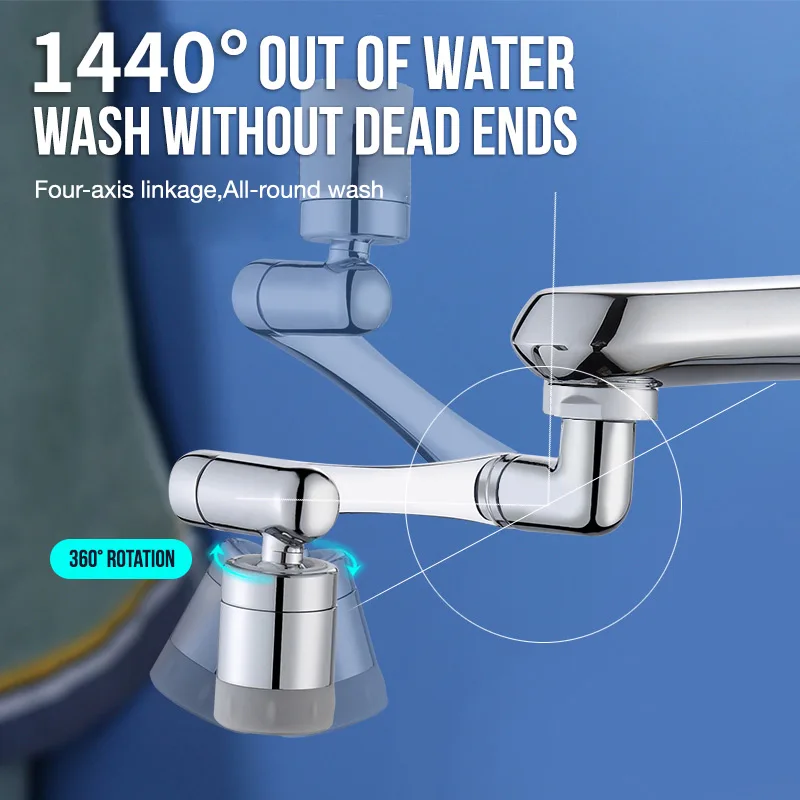 Stainless Steel Universal 1440°Swivel Robotic Arm Swivel Extension Faucet Aerator Kitchen Sink Faucet Extender 2Water Flow Mode 3