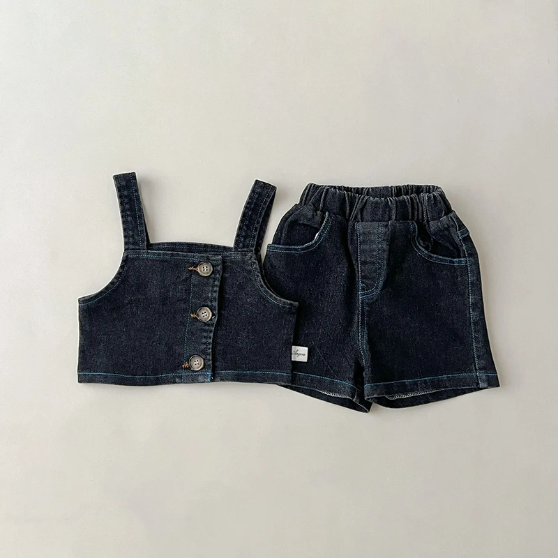 

MILANCEL Summer New Baby Clothes Set Infant Girls Suspender Vest Denim Shorts 2PCS Set Toddler Outwear