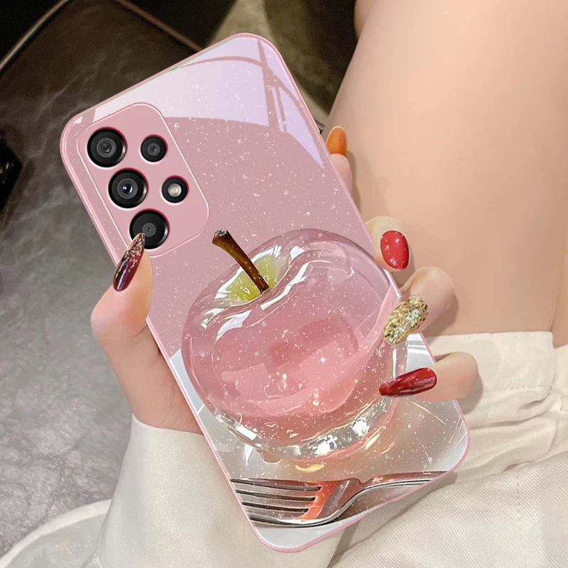 Crystal Apple Pink Purple Tempered Glass Phone Case