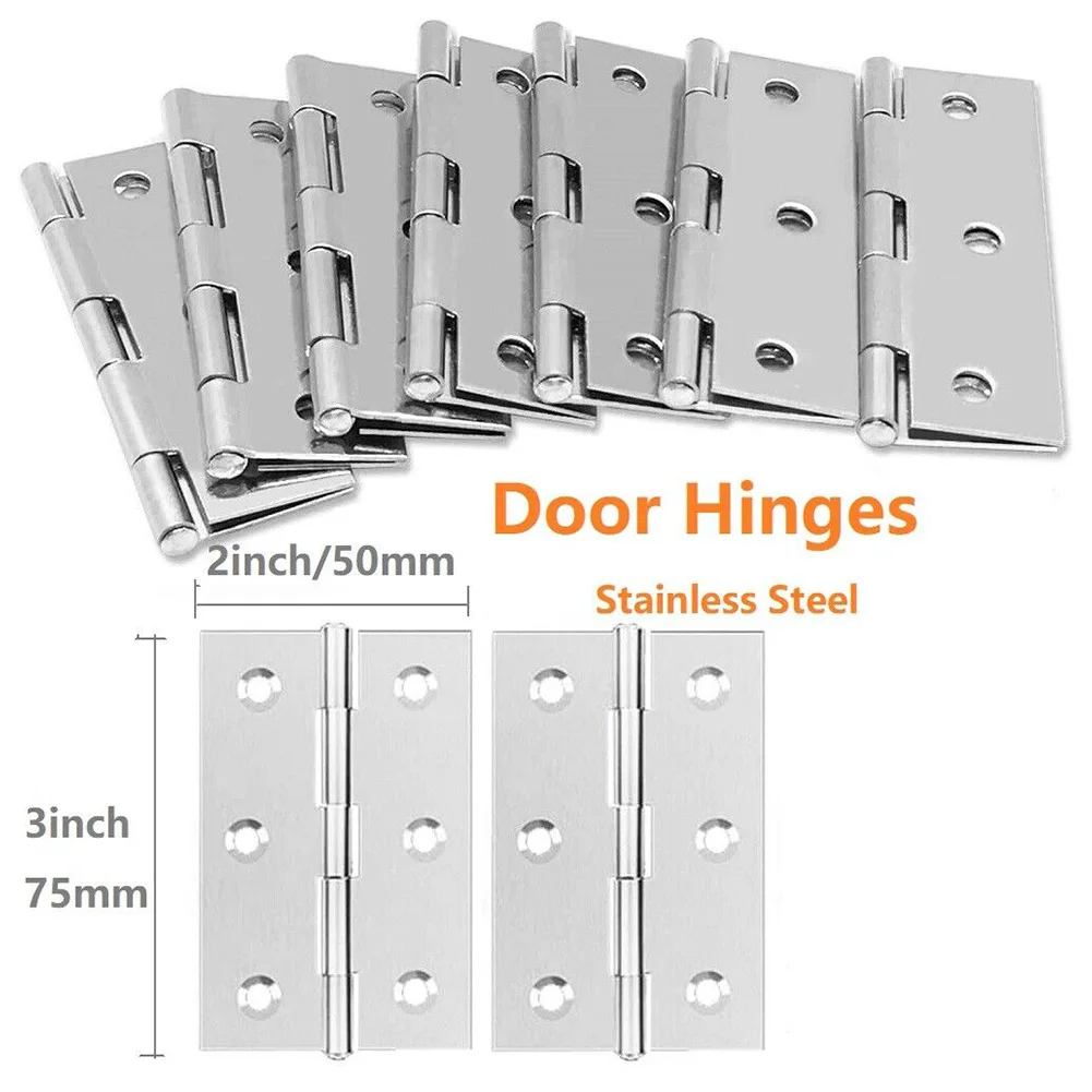 Description Picture 2 of item10x Door Hinges Ball Bearing Butt Stainless Steel Hinge 7.5x5Cm Wooden Box Studio Office Mini Hinge Furniture-Hardware